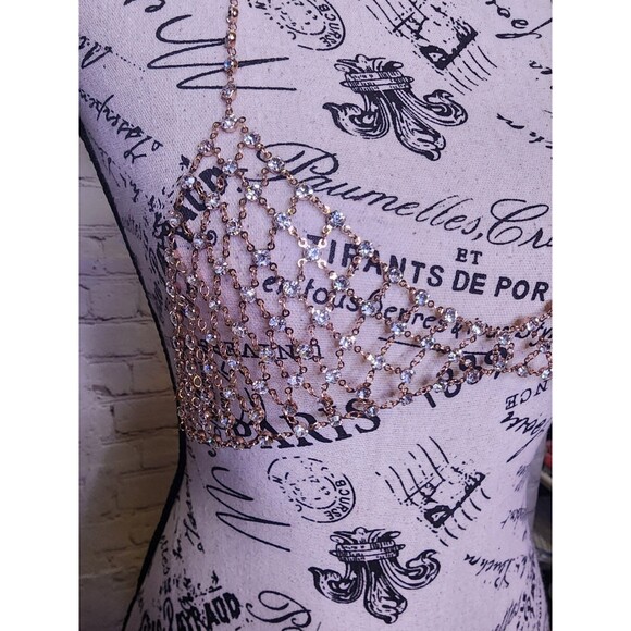 Womens Body Chain Bra Jewelry Halter Backless Rhinestone Top Chain Bikini AB Cup - Picture 5 of 10